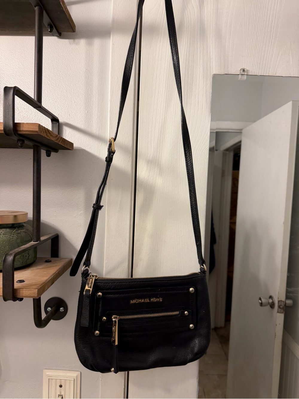 Michael Kors Black Leather Crossbody with Gold Hardware